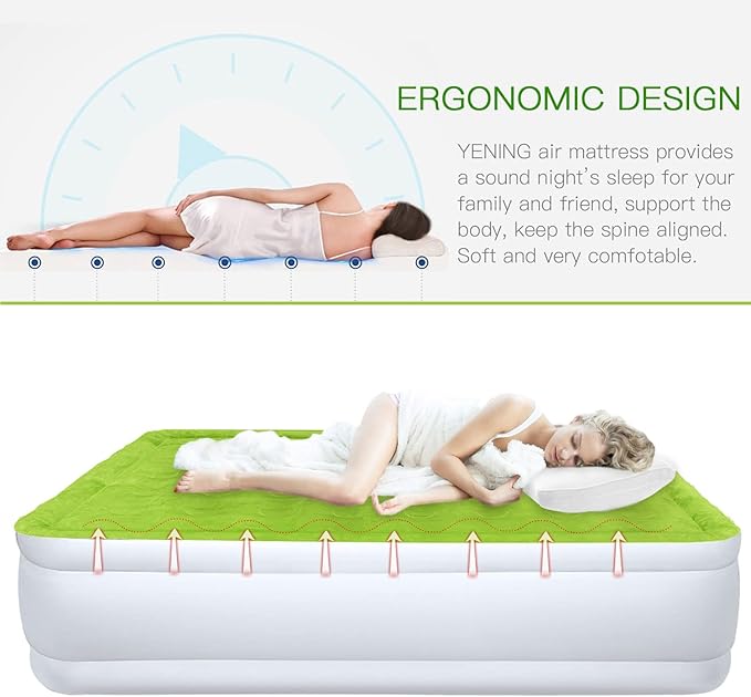 YENING Twin Size Air Mattress with Built in Pump Raised Single Inflatable Bed Blow up Mattressith Camping Airbed 18 Inch Tall