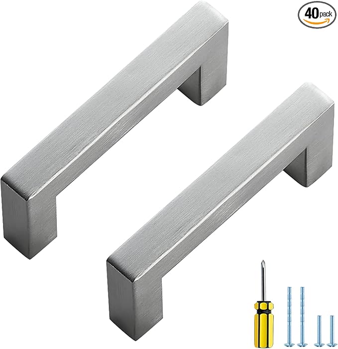 Ravinte 40 Pack 3 Inch Cabinet Pulls Brused Nickel Kitchen Cabinet Handles Square Kitchen Hardware for Cabinet