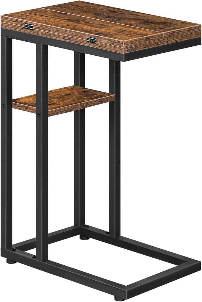HOOBRO Foldable End Table, C Shaped Side Table with Storage Shelf, Small Snack Table Suitable for Living Room Bedroom Small Spaces, Easy Assembly, Rustic Brown BF29SF01