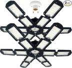 2 Packs LED Garage Light,Super Bright Screw in E26/E27 Ceiling Shop Work Lamp, 280W 30000 Lumen Deformable Basement Bulb Fixture with 12+1 Adjustable Panels, Lighting for Workshop, Attic