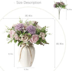 Peonies Artificial Flowers in Vase, Fake Hydrangea Silk Peony Flower Bouquet with Vase Faux Flowers Arrangement Decor Home Table Dining Room (Purple)