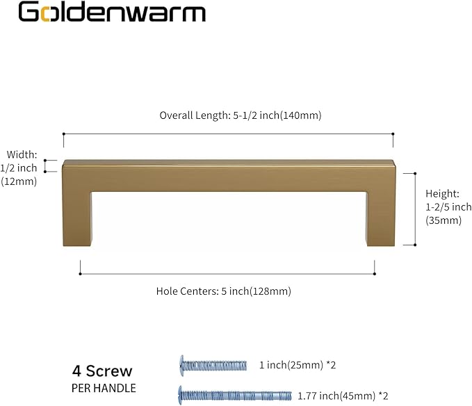 goldenwarm 15 Pack Champagne Bronze Cabinet Pulls Gold Cabinet Handles 5 Inch Champagne Drawer Pulls Brushed Bronze Drawer Handles Kitchen Dresser Hardware T Bar Square Hardware for Dresser Bedroom