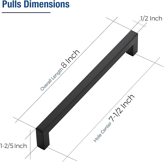 JOY DECOR 10 Pack Cabinet Handles, Black Cabinet Pulls, 7-1/2 Inch Kitchen Closet Handles Square Drawer Pulls Stainless Steel Drawer Hardware, 192mm Hole Centers