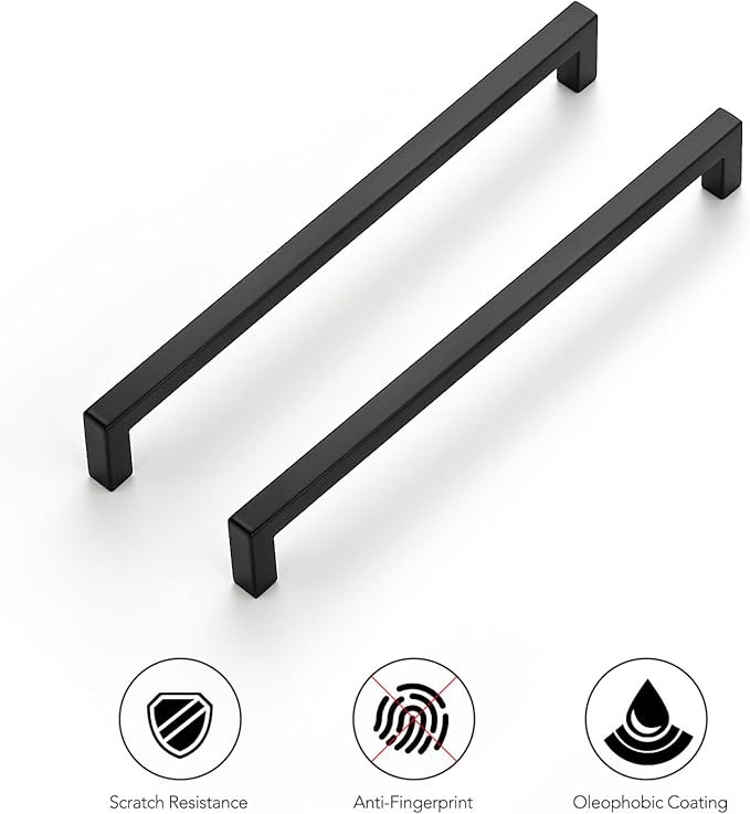 Ravinte 10 Pack Solid Kitchen Cabinet Handles Matte Balck Cabinet Pulls Slim Drawer Pulls with 7-1/2 Inch Hole Center Square Bar Kitchen Cabinet Hardware
