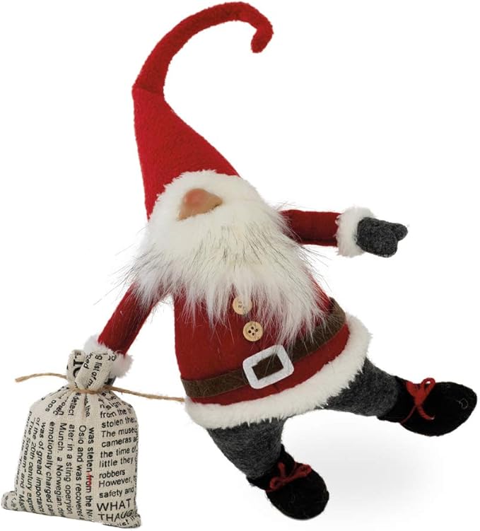 Boston International Christmas Tabletop Gnome Figurine, 12 x 7-Inches, Santa Claus Shelf Sitter