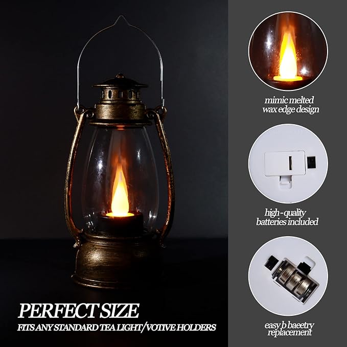 Mini Lanterns (6 Pcs-5.1in) Small Lantern Decorative Indoor Outdoor Hanging Ornaments LED Candle Lights Decorative Home Decor for Weddings Western Camping Party Halloween Christmas Decorations