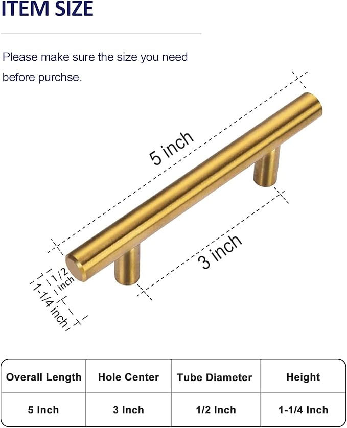 HBL' 20 Pack | 3'' Center to Center Brushed Gold Cabinet Pulls Kitchen Cabinet Handles,Made of Stainless Steel,Ideal for Cabinet,Drawer,Cupboard and Wardrobe.