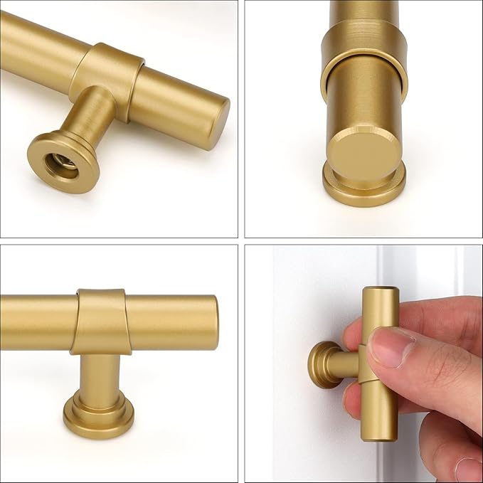 LONTAN 20 Pack Gold Cabinet Knobs Matte Gold Kitchen Cabinet Knobs for Dresser Drawers Brushed Gold T-bar Hardware for Dresser Bathroom