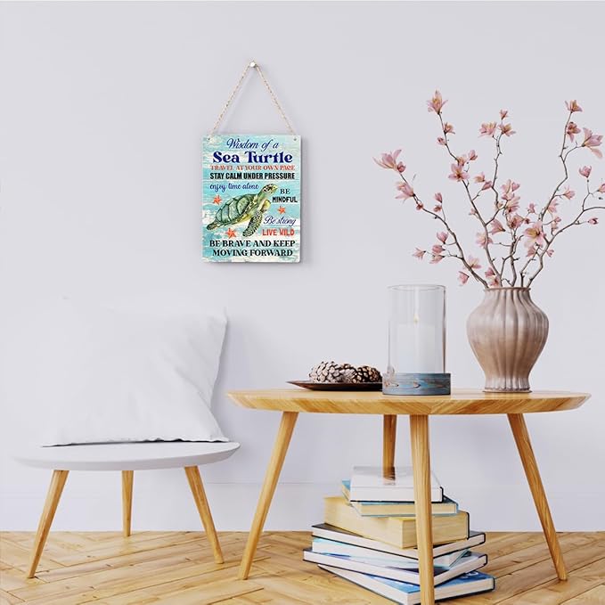 Sea Turtle Decor Inspirational Turtle Decor Plaque Signs Gifts for Turtle Lovers Gift Ideas for Friends Office Bedroom Living Room Home Beach House Nursery Wall Art Decor Wooden Hanging Sign 8x10 Inch