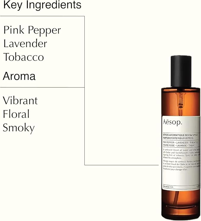 Aesop Istros Aromatique Room Spray | Non-Aerosol Air Freshener | Vibrant, Floral, Smoky | Aroma for Several Hours | 3.4 oz / 100mL