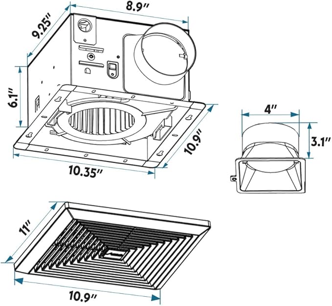 BV Bathroom Exhaust Fan 110CFM - Bathroom Fan 1.2 Sones, 4" Duct Collar, Rooms Up to 110 Sq. Ft.| Energy-Saving Ventilation Fan - No Attic Access & Ultra-Quiet | Energy Star, HVI 2100 & UL Certified