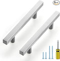 Ravinte Brushed Nickel Cabinet Handles 5 Pack 3-1/2 inchSatin Nickel Square Cabinet Pulls Silver Hardware for Kitchen Cabinets 6 inch Overall Length Stainless Steel Drawer Pulls
