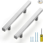 Ravinte Brushed Nickel Cabinet Handles 5 Pack 3-1/2 inchSatin Nickel Square Cabinet Pulls Silver Hardware for Kitchen Cabinets 6 inch Overall Length Stainless Steel Drawer Pulls