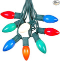 25 Foot C9 Multi Ceramic Christmas String Light Set - Opaque Bulbs - Roofline Light String - Green Wire