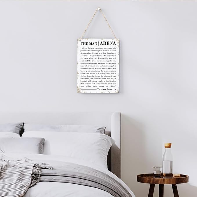 Motivational Wood Wall Art Inspirational The Man in The Arena Theodore Roosevelt Quote Hanging Sign Speech Quotes Plaque Signs Farmhouse Home Office Wall Decor Gift for Men 8x10 Inches