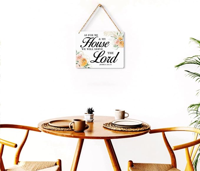 Inspirational Decor As for Me and My House We Will Serve The Lord-Joshua 24:15 Christian Bible Verse Wall Art Scripture Wooden Hanging Sign for Farmhouse Home Wall Art Decoration 10 x 8 Inches