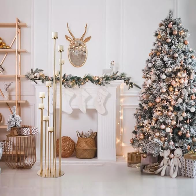 2pcs 9 Arm Candelabra,Floor Candle Holders Tall Set for Wedding Aisle Decoration,Gold Candelabras for Fireplace,Candle Stand Fit for Flameless or Wax