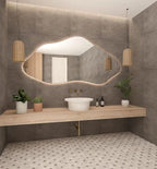 Asymmetrical Bathroom LED Mirror, Modern Irregular Shape Wall Mirror with LED Lights, Frameless Aesthetic Backlit LED Illimunated Vanity Mirror (60" x 30" inc)