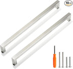Cabinet Pulls Brushed Nickel Cabinet Handles Square Drawer Pulls, 10 Pack 11-1/3 Inch Stainless Steel Kitchen Door Cupboard Cabinet Handles, Cabinet Hardware Handles, 288mm Hole Centers