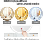 CHARMAID Vanity Set with Lighted Mirror, 3 Color Touch Screen Dimming Mirror, Adjustable Brightness, Bedroom Makeup Dressing Table with 4 Drawers and Cushioned Stool for Girls Women, White & Gray