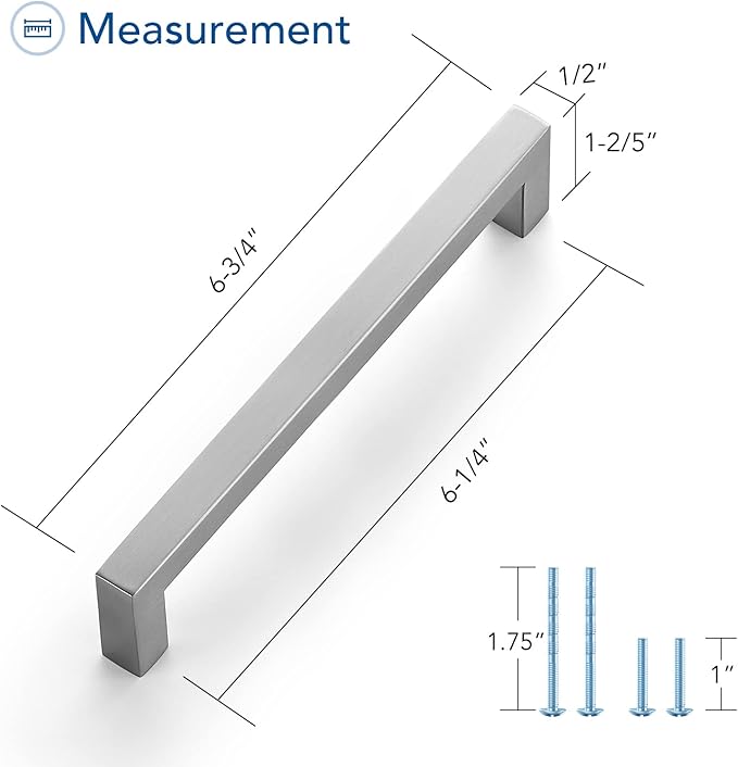 Ravinte 1 Pack Brushed Nickel Kitchen Cabinet Handles 6-1/4 Inch Cabinet Pulls Square Kitchen Hardware for Cabinet Drawer Pulls Drawer Handles Come with Screwdriver