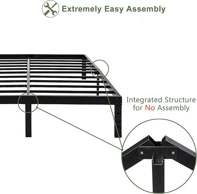 45MinST 14 Inch Reinforced Platform Bed Frame/3500lbs Heavy Duty/Easy Assembly Mattress Foundation/Steel Slat/Noise Free/No Box Spring Needed, Queen