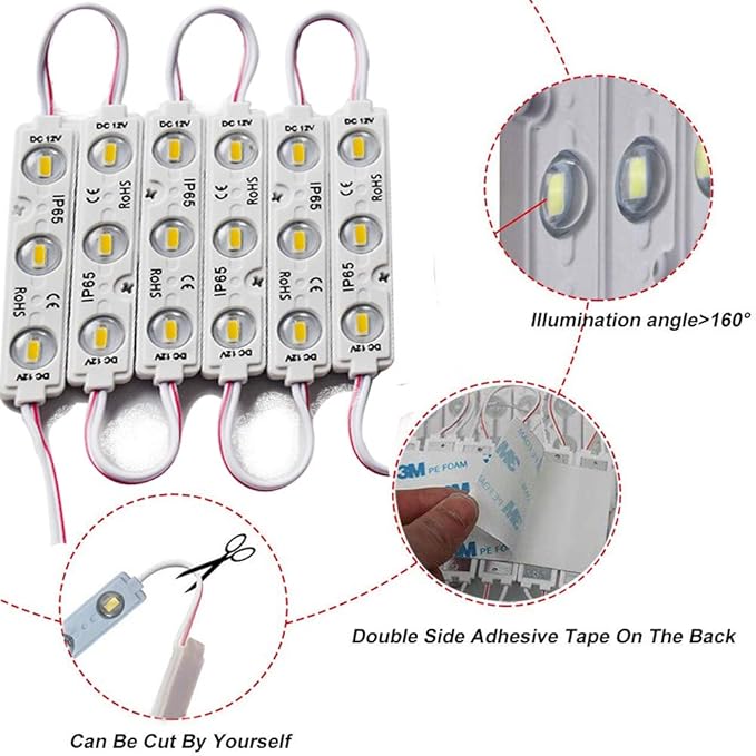 LED Module Windows Lights - 3000K White, 100pcs, 49.8 Ft, 5730 SMD, 150LM Per Module, IP65 Waterproof for Advertising Signs With Tape Adhesive Backside (No Power Supply)