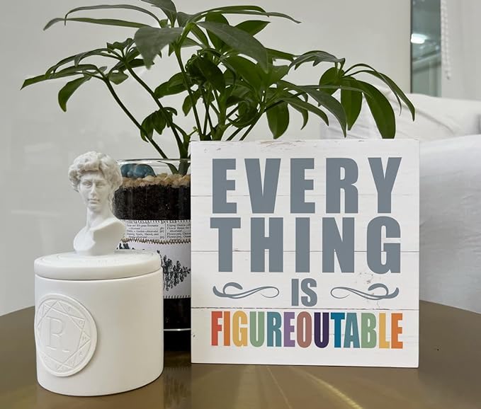 Inspirational Wood Signs, Wooden Box Sign Desk Decor, Positive Cheer Up Plaque, Office Desk Decor, Gifts for Teacher Graduates, Coworker Gift, Office Gift, Everything is Figureoutable