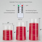 Homemory Flickering Flameless Candles with String Lights, Battery Operated Candles, Embedded String Lights LED Candles, Unbreakable Plexiglass Candle with Remote, Set of 3, Red