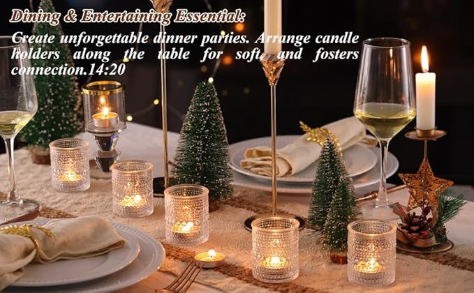40Pcs Glass Votive Candle Holders, Clear Tea Light Candle Holders Vintage Tealight Candle Holder Bulk for Autumn, Thanksgiving Table Centerpieces, Christmas Decor (Clear)