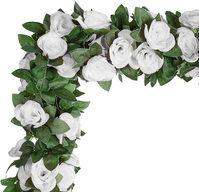 5Pcs(41FT) Flower Garland Artificial Rose Vine Garland Artificial Flowers for Wedding Party Arch Garden Floral Garlands Decor (White)