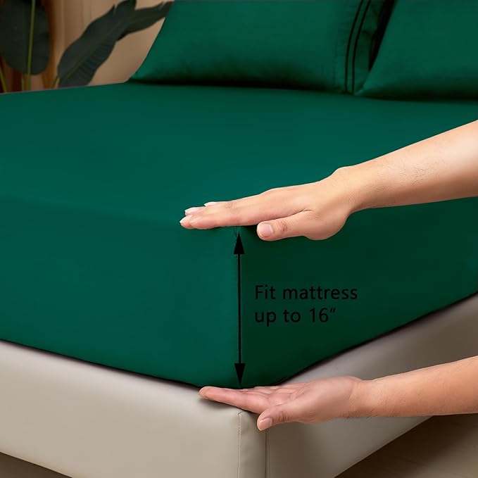 Mejoroom Full Size Sheet Sets - 16 Inch Deep Pocket Sheets & Pillowcase Sets - 1800 Collection Microfiber Bed Sheet Set - Extra Soft, Fade & Wrinkle Resistant - 4 Piece (Full, Emerald Green)