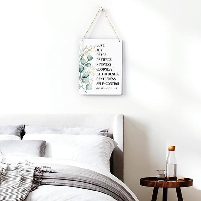 Christian Wall Decor Galatians 5:22-23 Fruit Of The Spirit Decor Wooden Hanging Sign Christian Sign Farmhouse Sign Wooden Sign for Living Room Decorative Christian Bible Verse Wall Art 8x10 Inches