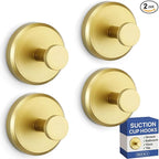 HOME SO Suction Cup Hooks for Shower, Bathroom, Kitchen, Glass Door, Mirror, Tile – Loofah, Towel, Coat, Bath Robe Hook Holder for Hanging up to 15 lbs – Waterproof, Matte Brushed Satin Gold (4-Pack)