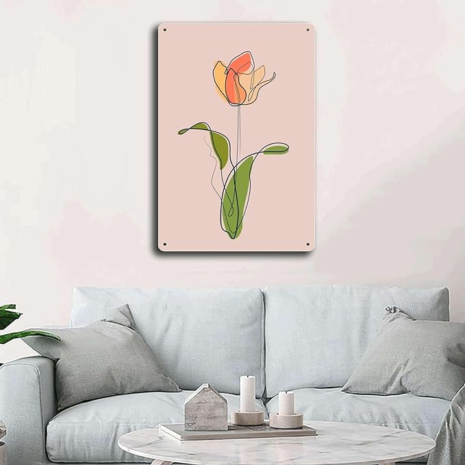 Metal Aluminum Signs Rose Flower Line Art Bedroom and Bathroom Wall Decoration 8x12inch Tin Sign