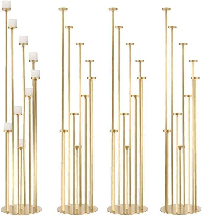 4pcs 9 Arm Candelabra, Floor Candle Holders Tall Set for Wedding Aisle Decoration,Gold Candelabras for Fireplace,Candle Stand Fit for Flameless or Wax