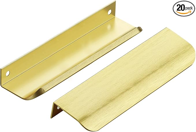 Ravinte Hardware 20 Pack Gold Cabinet Handles, 5.9 Inch (150mm) Finger Edge Pulls, 5 Inch Hole Center, Finger Pulls for Cabinets