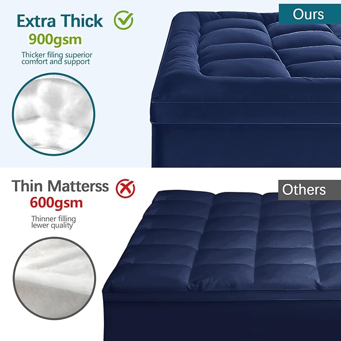CYMULA King Size Mattress Topper - Extra Thick Cooling Mattress Pad Cover for Back Pain - Soft Mattress Protector Firm Bed Topper Pillow Top with 8-21 Inch Deep Pocket 3D Snow Down Alternative Fill