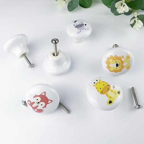 6pcs 1.5" Ceramics Cute Nursery Cabinet Dresser Drawer Knobs Kids Animal Drawer Pulls (Tiger)