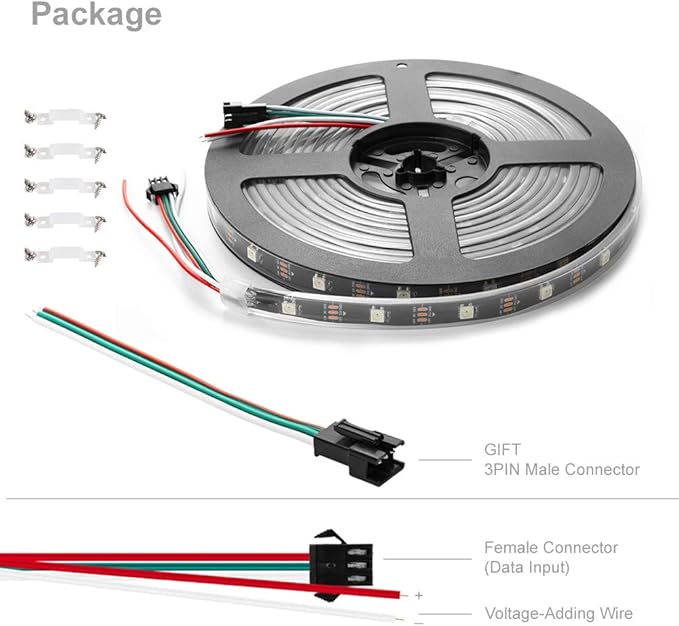 BTF-LIGHTING WS2812B IC RGB 5050SMD Pure Gold Individual Addressable LED Strip 16.4FT 150LED 30Pixel/m Flexible Full Color IP67 DC5V for DIY Chasing Color Project(No Adapter or Controller)