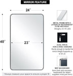 ANDY STAR Chrome Mirrors for Bathroom, 24x40’’ Chrome Rounded Rectangle Mirror Stainless Steel Metal Tube Framed (Anti-Rust), Wall-Mounted Horizontal/Vertical