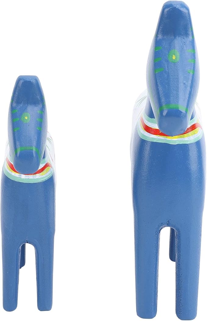 EVGATSAUTO Hand Painted Swedish Wooden Horse Figurine Pair Home Wedding Decor Nordic Design Blue