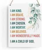 Inspirational Decor I am a Child of God Scripture Wooden Hanging Sign Christian Gift for Baby Kids Girl Boy Nursery Teen Room Bible Verse Wall Art Decoration 8 x 10 Inches