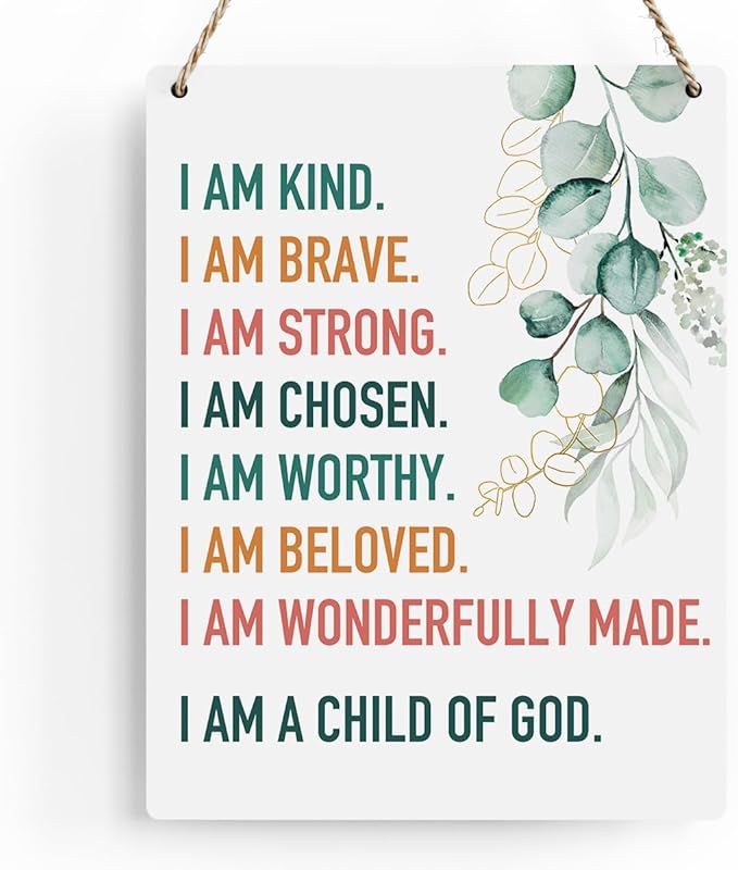 Inspirational Decor I am a Child of God Scripture Wooden Hanging Sign Christian Gift for Baby Kids Girl Boy Nursery Teen Room Bible Verse Wall Art Decoration 8 x 10 Inches