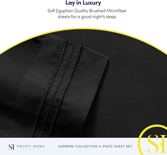 Full Size Sheet Sets - Breathable Luxury Sheets with Full Elastic & Secure Corner Straps Built In - 1800 Supreme Collection Extra Soft Deep Pocket Bedding Set, Sheet Set, Full, Black