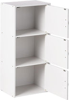 Hodedah Heavy Duty Engineered Wooden 3 Door Enclosed Multipurpose Storage Cabinet with Included Hardware for Easy Assembly, White