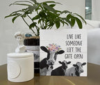 Inspirational Wood Signs, Wooden Box Sign Desk Decor, Cow Table Art, Plaque With Positive Saying, Farmhouse Tabletop, Country Style Home Decor, Live Like Someone Left the Gate Open