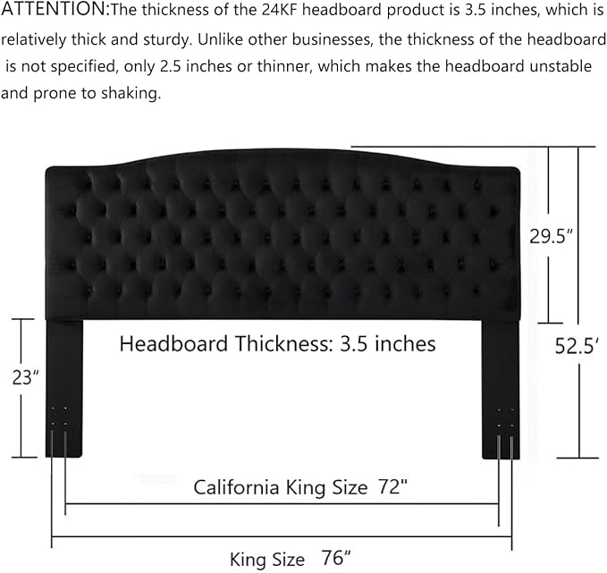 24KF Upholstered Tufted Button Velvet Headboard,Comfortable Fashional Headboard King/CA King Size,Black