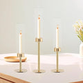 Glass Hurricane Candlestick Holders, Rose Gold Taper Candle Holder Set, Vintage Candelabra, Great Gift for Home Decor Aesthetic, Birthday Parties, Fireplace Parties,Thanksgiving Day & Christmas