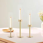 Glass Hurricane Candlestick Holders, Rose Gold Taper Candle Holder Set, Vintage Candelabra, Great Gift for Home Decor Aesthetic, Birthday Parties, Fireplace Parties,Thanksgiving Day & Christmas